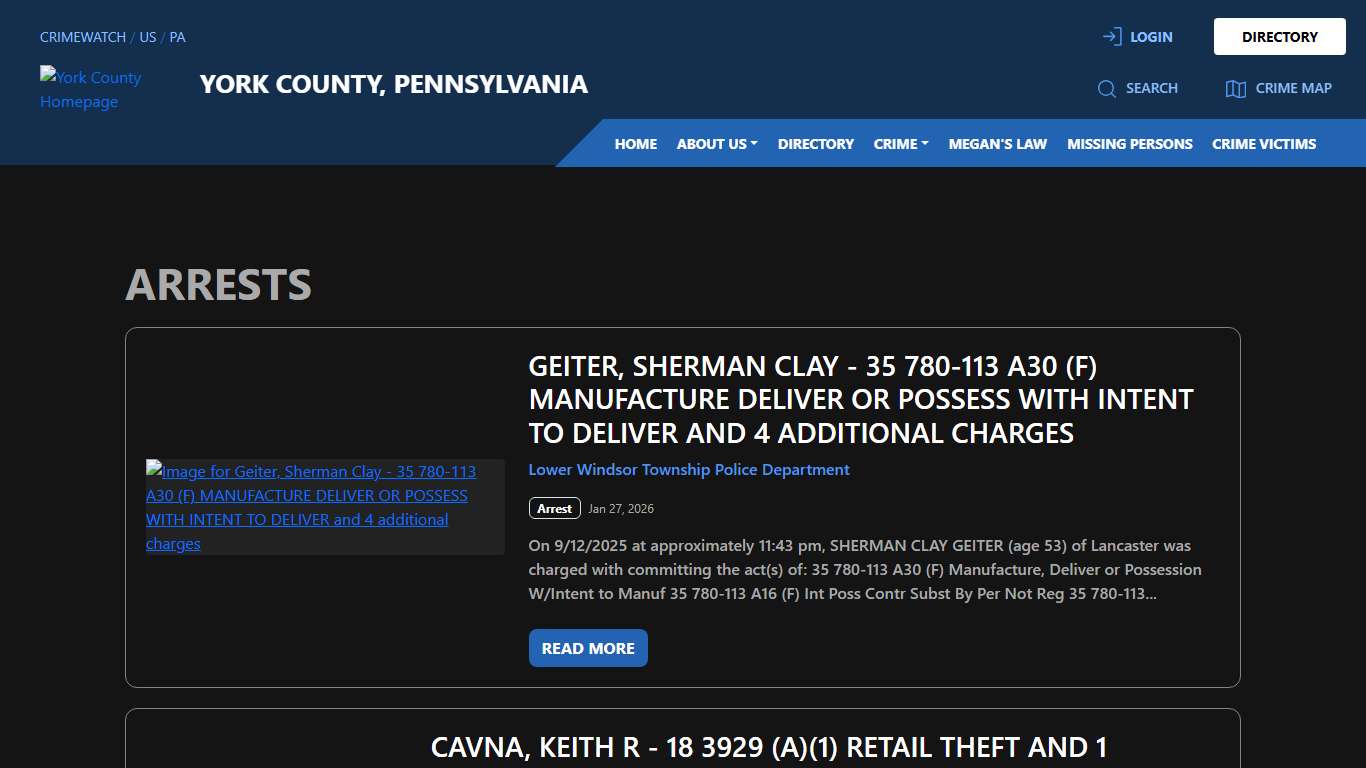Arrests for York County, Pennsylvania CRIMEWATCH